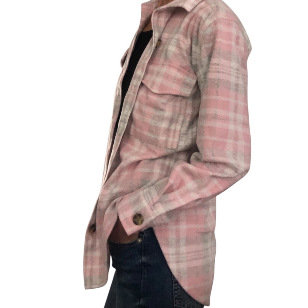 NWTS Beachlunchlounge Flannel soft Pink Gray Lumberjack Shacket